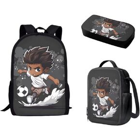 African Boy Backpack Set 3 Pcs High-capacity Laptop School Bag Insulated Lunch Box Pencil Case for Primary Junior School Kids Teens Bookbag