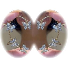 Butterfly Tassel Zircon Earrings for women Butterfly Ear Cuff Vintage Non Piercing Fake Earrings Butterfly Flower Climber Wrap Around Earrings Butterfly Earrings for Girls