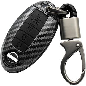 ontto 5 Buttons Keycase Fit for Nissan Remote Key Fob Cover Fit for Infiniti Carbon Texture Black