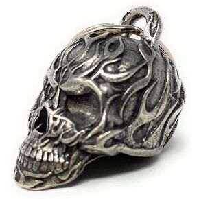 Flame Skull Motorcycle Biker Bell Accessory or Key Chain for Luck