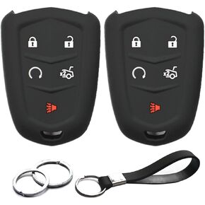 2pcs Compatible with Cadillac ATS CT6 CTS Escalade ESV SRX XT5 XTS XT4 XT6 CT4 Smart 5 Buttons Black Key Fob Cover Case Key Chain Protector Keyless Remote Holder