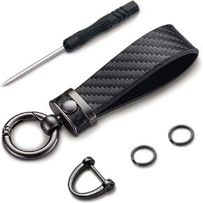 2PCS Carbon Fiber Style Car Key Chain, Microfiber Leather Keychain, 360 Degree Rotatable Anti-Lost D-Ring Key Fob Holder (Black)