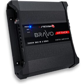 Stetsom Bravo Attack 3000 1 Ohm Mono Car Amplifier، 3000.1 3K Watts RMS، 1Ω صوت سيارة مستقر، جودة صوت عالية الدقة كاملة النطاق، Crossover & Bass Boost، مكبر صوت ستيريو للسيارة MD، مبردات ذكية