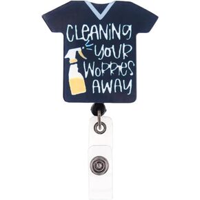 Retractable Badge Holder Cleaning Your Worries Away Acrylic Badge Reel,Nurse Badge Reels ID Badge Holder