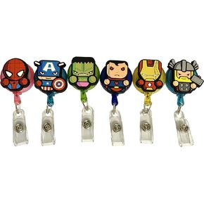 hqq charms 5PCS Retractable Badge Holder,Hero Badge Holder Reel Clip,Cartoon Retractable Badge Reel, Badge Reel Holder for Kids, Nurses, Name Badge Holders with Clip for Offices (13Mix)
