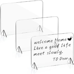 3 Pack Acrylic Dry Erase Board and Marker Glass Alternative Clear Memo Tablet Desktop Display Frameless Small Writing Whiteboard with Stand for School Office Home(5.91 x 7.87 Inch)
