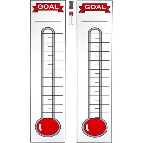 Goal Setting Chart, Fundraising Thermometer, 2 Pack, Dry Erase, Reusable, Magnetic for Easy Use. Plus “50 Ways to Raise $1,000" eBook.