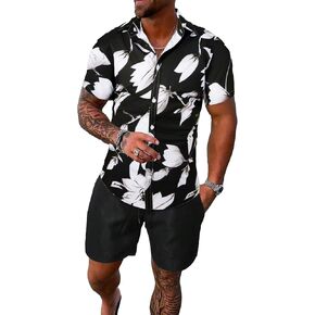 SOLY HUX Men's Summer 2 Piece Outfits Floral Print Button Down Short Sleeve Shirt and Drawstring Waist Shorts Set in Saudi Arabia