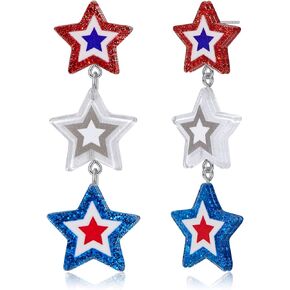 MUYAN American Flag Star Dangle Earrings 4th of July Earrings for Women Patriotic Acrylic Star Earrings Holiday Earrings Gifts