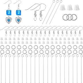 800pcs Earring Making Supplies,Earring Hooks Eye Pins Set 200pcs Earring Hooks 200pcs Eye Pins 200pcs Open Jump Rings 200pcs Silicone Earring Backs for Jewelry Making Supplies & Repairing(Silver)