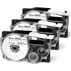 XR-18WE Replace for Casio Label Maker Tape 18mm 3/4'' XR18WE XR-18WE2S Label It Tape Cassette Comaptible Casio EZ Label Printer KL-750 KL-780 KL-7000 KL-7200 KL-120 KL-820, 3-Pack Black on White