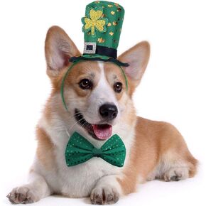 St Patricks Day Dog Costume - St. Patty's Day Doggie Headband and Green Bow Tie Kit