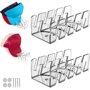 Hat Stand for Baseball Caps Storage and Display, 2-Pack Hat Holder for 8 Caps, Acrylic Hat Display Rack for Bending Hat Brim, No Installation Hat Organizer for Bedroom, Closet, Dresser and Wall