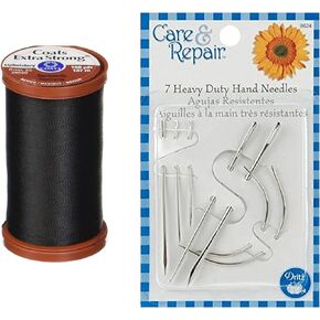 Coats & Clark Inc, Coats & Clark Extra Strong Upholstery Thread, 150 Yds, S964, Black Bundle with Dritz Assorted Heavy Duty Hand Needles 7 Ct