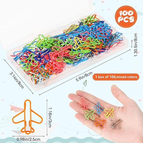 100 Pcs Airplane Shape Paper Clips Rainbow Creative Paper Clips Funny Cute Paper Clips Metal Plane Random Colors Bookmark Clips for Office Student Document Organization in Saudi Arabia