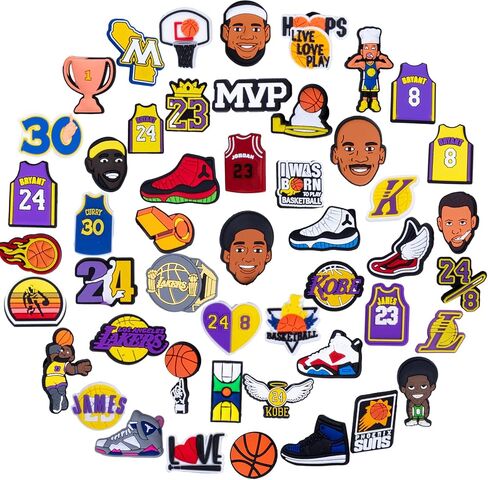 50Pcs Basketball Shoe Charms, Charms Basketball and Non-Repeat Sports Charms for Boys, Gift Decor PVC Shoe Charms for Teens Man Party Favors Gifts in Saudi Arabia