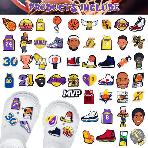 50Pcs Basketball Shoe Charms, Charms Basketball and Non-Repeat Sports Charms for Boys, Gift Decor PVC Shoe Charms for Teens Man Party Favors Gifts in Saudi Arabia