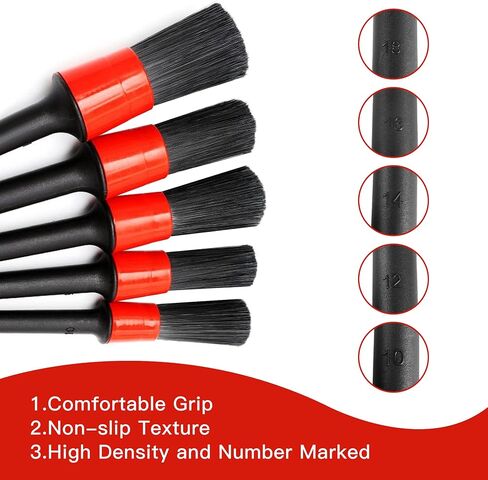 Amiss 11 Pieces Car Detailing Brush Set, Premium Car Interior Cleaning Kit, Including 6PCS Different Sizes Boars Hair Detail Brushes, 3PCS Wire Brush and 2PCS Automotive Air Conditioner Brush (Black) in Saudi Arabia