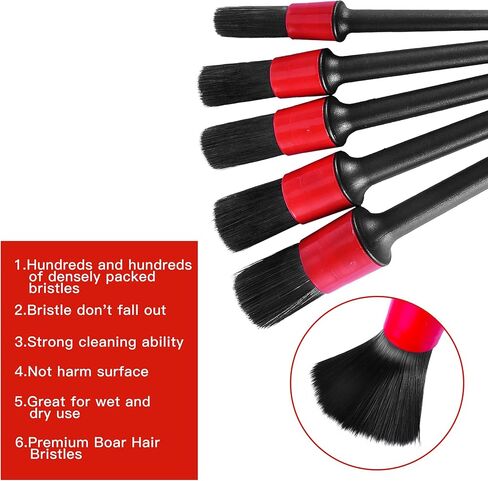 Amiss 11 Pieces Car Detailing Brush Set, Premium Car Interior Cleaning Kit, Including 6PCS Different Sizes Boars Hair Detail Brushes, 3PCS Wire Brush and 2PCS Automotive Air Conditioner Brush (Black) in Saudi Arabia
