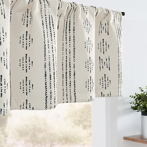 jinchan Boho Valance 95% Blackout Gold Geometric Foil Printed Valance for Kitchen Living Room Modern Farmhouse Room Darkening Bedroom Window Treatment Rod Pocket 1 Panel 16 Inch White in Kuwait