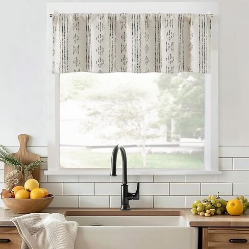 jinchan Boho Valance 95% Blackout Gold Geometric Foil Printed Valance for Kitchen Living Room Modern Farmhouse Room Darkening Bedroom Window Treatment Rod Pocket 1 Panel 16 Inch White in Kuwait