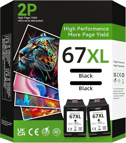 67xl من خرطوشة الحبر الأسود البديل عالي العائد لـ HP 67XL Black ، لـ HP Ink 67 67xl ، لـ Envy 6000 6055 6055e 6058 6075 6400 6455 لـ Deskjet 2752 2755 2700 2755e 4155 41500 2800 Printer (2 Black) in Kuwait