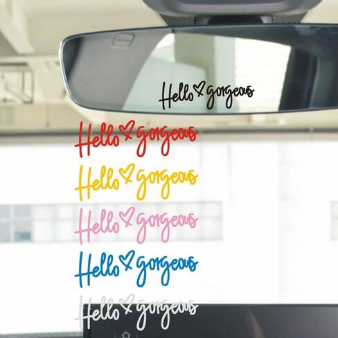 7pcs Hello Beautiful Rearview Mirror Decal Self Affirmations Car Stickers, Vanity Mirror & Rear View Mirror Accessories, Car Accessories for Women, Rear View Mirror Vinyl Decal, Window Decals(Black) in Saudi Arabia