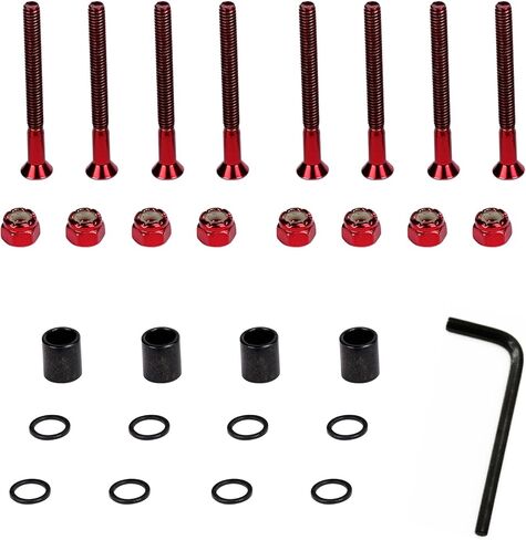 Skateboard Hardware Kit 16PCS Red 29MM You Will get 8X Bolts, 8X Nuts 4X Skateboard Spacers 8X Skateboard Washers in Kuwait