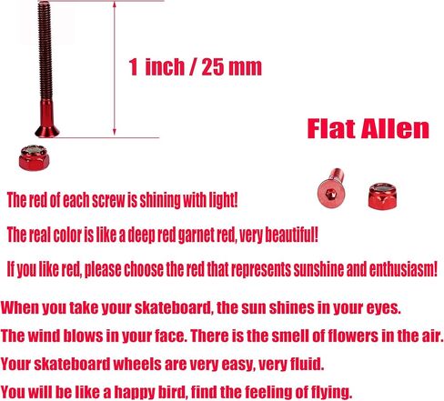Skateboard Hardware Kit 16PCS Red 29MM You Will get 8X Bolts, 8X Nuts 4X Skateboard Spacers 8X Skateboard Washers in Kuwait