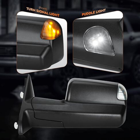 مرايا سحب Youx Moto لـ Dodge Ram 1500 2009-2016، لـ Ram 2500 3500 2010 2011 2012 2013 2014 2015 2016; يتم تسخين الطاقة باستخدام ضوء إشارة الانعطاف الكهرماني؛ الطي اليدوي in Saudi Arabia