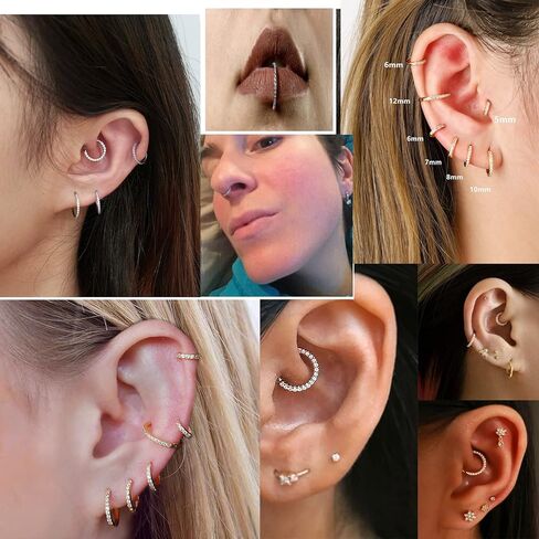 G23 التيتانيوم الحاجز الفرس 16 جرام الذهب يتوقف الأنف هوب الجزء خواتم 10 ملليمتر مكعب زركونيا الغضروف أقراط محارة Daith اللولب روك الزنمة الأذن هيئة ثقب المجوهرات in Kuwait