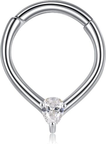 16G Teardrop Septum Ring Hoop Triangular Cubic Zirconia Surgical Steel Helix Rook Conch Cartilage Seamless Hinged Clicker Ear Piercing Jewelry in Saudi Arabia