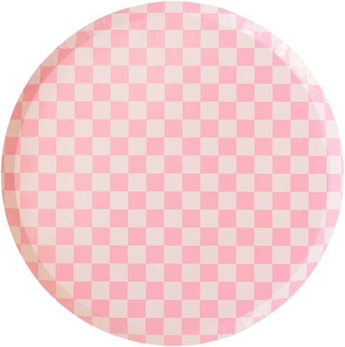 Jollity & Co Check It! Dessert Plates - Tickle Me Pink Paper Plates - Pack of 8 Cake Plates Disposable - Checkered Pattern Party Plates for Baby Showers, Summer Parties, Birthday Decorations in Saudi Arabia