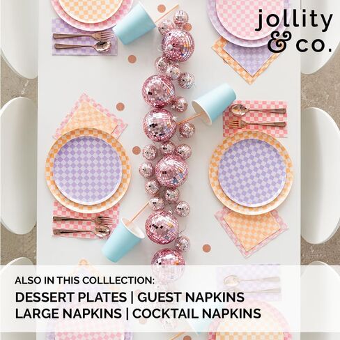 Jollity & Co Check It! Dessert Plates - Tickle Me Pink Paper Plates - Pack of 8 Cake Plates Disposable - Checkered Pattern Party Plates for Baby Showers, Summer Parties, Birthday Decorations in Saudi Arabia