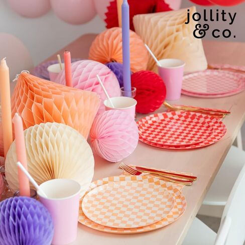 Jollity & Co Check It! Dessert Plates - Tickle Me Pink Paper Plates - Pack of 8 Cake Plates Disposable - Checkered Pattern Party Plates for Baby Showers, Summer Parties, Birthday Decorations in Saudi Arabia