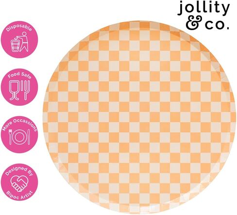 Jollity & Co Check It! Dessert Plates - Tickle Me Pink Paper Plates - Pack of 8 Cake Plates Disposable - Checkered Pattern Party Plates for Baby Showers, Summer Parties, Birthday Decorations in Saudi Arabia