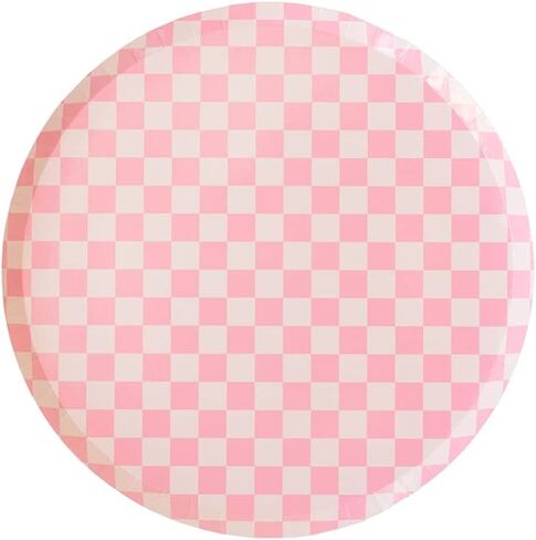 Jollity & Co Check It! Dessert Plates - Tickle Me Pink Paper Plates - Pack of 8 Cake Plates Disposable - Checkered Pattern Party Plates for Baby Showers, Summer Parties, Birthday Decorations in Saudi Arabia