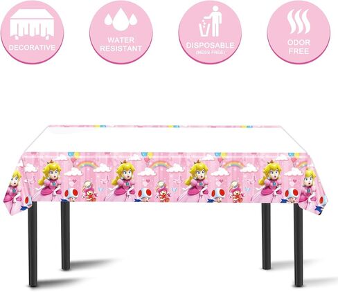 لوازم حفلات عيد ميلاد الأميرة بيتش، 20 طبق، 20 منديل و1 غطاء طاولة لتزيين الحفلات ذات طابع ماريو للفتيات in Kuwait