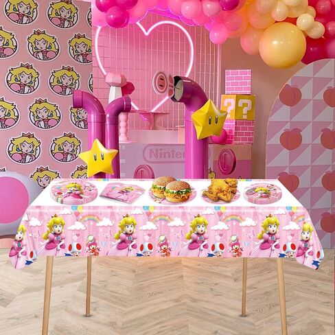 لوازم حفلات عيد ميلاد الأميرة بيتش، 20 طبق، 20 منديل و1 غطاء طاولة لتزيين الحفلات ذات طابع ماريو للفتيات in Kuwait