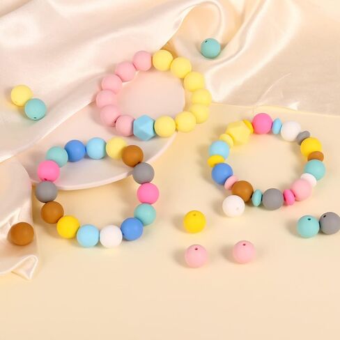 60PCS Silicone Beads, 14mm Hexagon Silicone Beads Bulk Assorted Rubber Large Polygonal Silicone Loose Beads for Keychain Lanyards Bracelet Necklace Jewelry Making DIY Craft in Kuwait