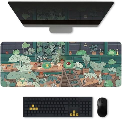 Gaming Mouse Pad with Cute Frog, Extended Large Mousepad for Desk, Kawaii Anime Design with Non-Slip Base 31.5 x 11.8 in, Stitched Edges for Gaming and Office Work in Saudi Arabia