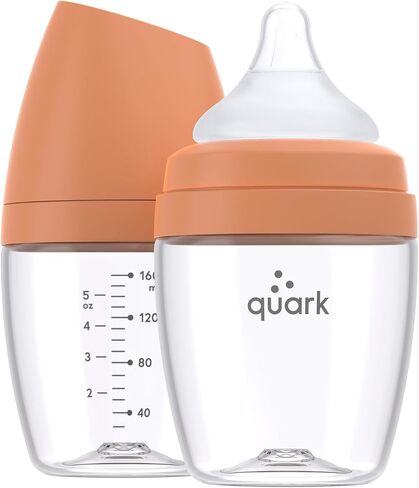 BuubiBottle Mini Slow Flow Bottle for Newborn Babies by Quark - with Anti-Colic RealFeel Nipple to Simulate Breastfeeding - BPA-Free, PVC-Free, Toxin-Free - 5 Oz Bottle with Lid, 2 Pack - Orange in Saudi Arabia