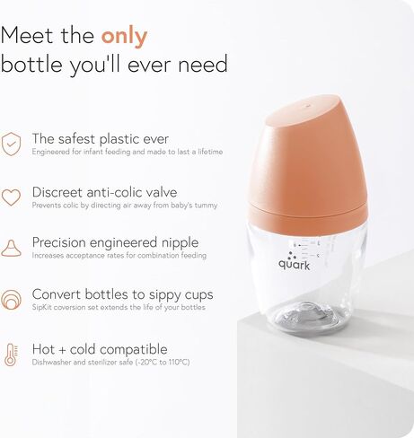 BuubiBottle Mini Slow Flow Bottle for Newborn Babies by Quark - with Anti-Colic RealFeel Nipple to Simulate Breastfeeding - BPA-Free, PVC-Free, Toxin-Free - 5 Oz Bottle with Lid, 2 Pack - Orange in Saudi Arabia