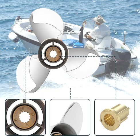 ترقية مروحة القارب OEM من الفولاذ المقاوم للصدأ 10 3/8 × 13 مروحة خارجية تناسب محركات ميركوري 25-70 حصان، 13 سنًا، RH- تعزيز سرعة القارب الخاص بك! in Kuwait