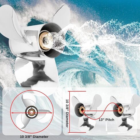 ترقية مروحة القارب OEM من الفولاذ المقاوم للصدأ 10 3/8 × 13 مروحة خارجية تناسب محركات ميركوري 25-70 حصان، 13 سنًا، RH- تعزيز سرعة القارب الخاص بك! in Kuwait