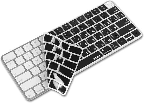 غطاء جلدي للوحة المفاتيح من السيليكون باللون الأسود باللغة الروسية XSKN متوافق مع Apple iMac 24 بوصة M1 2021 أحدث لوحة مفاتيح سحرية مع معرف اللمس A2449 مع مفتاح القفل A2450 بدون لوحة مفاتيح رقمية in Saudi Arabia