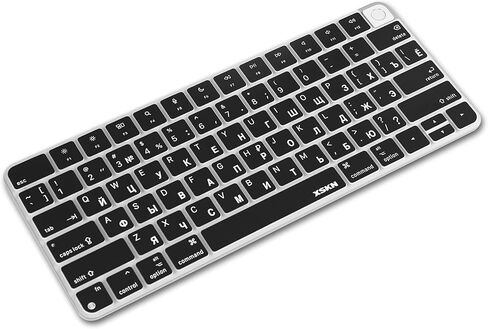 غطاء جلدي للوحة المفاتيح من السيليكون باللون الأسود باللغة الروسية XSKN متوافق مع Apple iMac 24 بوصة M1 2021 أحدث لوحة مفاتيح سحرية مع معرف اللمس A2449 مع مفتاح القفل A2450 بدون لوحة مفاتيح رقمية in Saudi Arabia