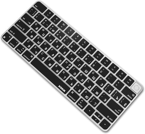 غطاء جلدي للوحة المفاتيح من السيليكون باللون الأسود باللغة الروسية XSKN متوافق مع Apple iMac 24 بوصة M1 2021 أحدث لوحة مفاتيح سحرية مع معرف اللمس A2449 مع مفتاح القفل A2450 بدون لوحة مفاتيح رقمية in Saudi Arabia