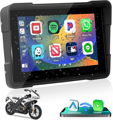 Hikity 5 Inch Wireless Apple Carplay Screen for Motorcycle, Touch Screen Motorcycle GPS Navigator, Bluetooth, EQ, Mirror Link, TF Input, IP67 Waterproof Stereo for Motorbike in Saudi Arabia