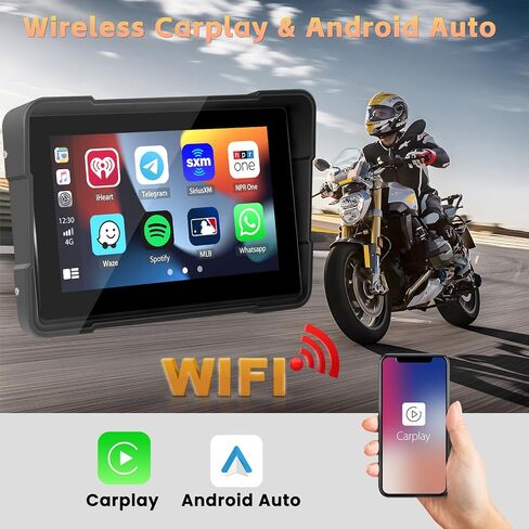 Hikity 5 Inch Wireless Apple Carplay Screen for Motorcycle, Touch Screen Motorcycle GPS Navigator, Bluetooth, EQ, Mirror Link, TF Input, IP67 Waterproof Stereo for Motorbike in Saudi Arabia